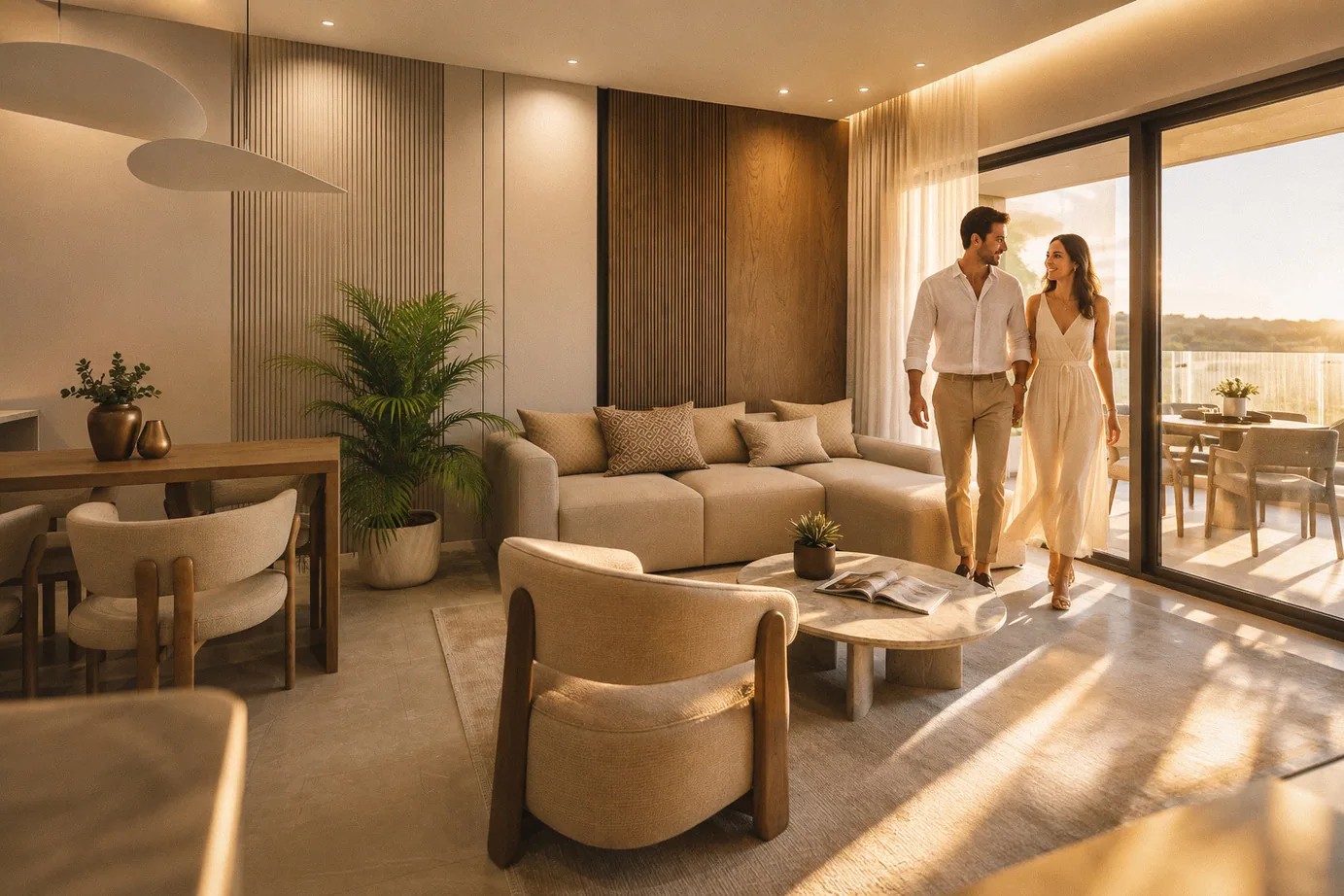 סלון ופינת אוכל בדירת Coast View Residence