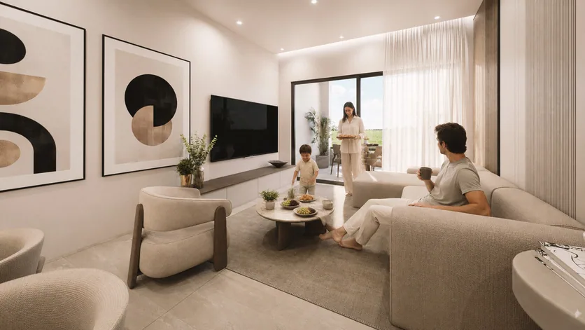 סלון משפחתי בדירת Coast View Residence